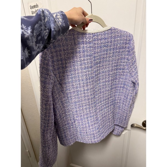 Lilly Pulitzer Purple Tweed Jacket Floral Sequin Button Crochet Trim Womens S - Picture 3 of 3